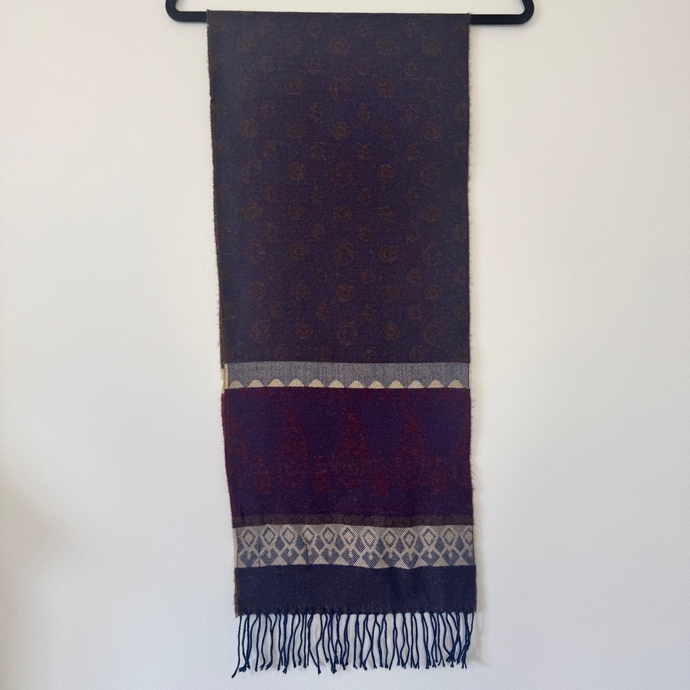 Guy Laroche Scarf Wool Blend Paisley Geometric Fringe Trim Rectangular Men's OS